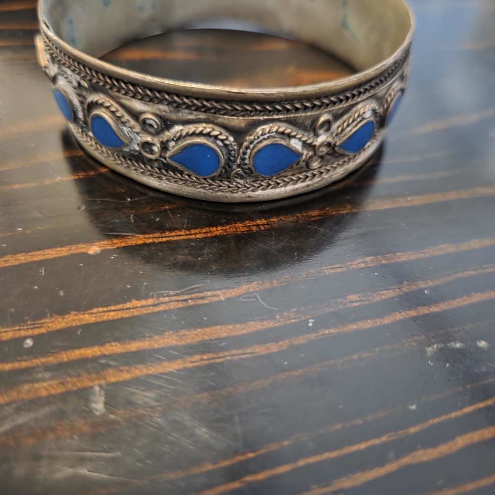 Silver and Blue Bangle Bracelet
